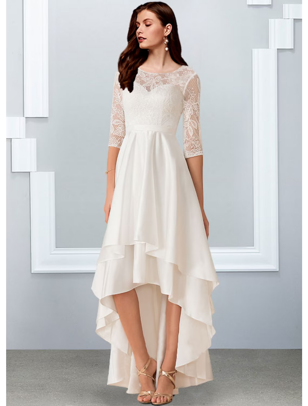 White Bachelorette Party Little Dresses Wedding Dresses Asymmetrical A-Line Half Sleeve With Cascading Ruffles
