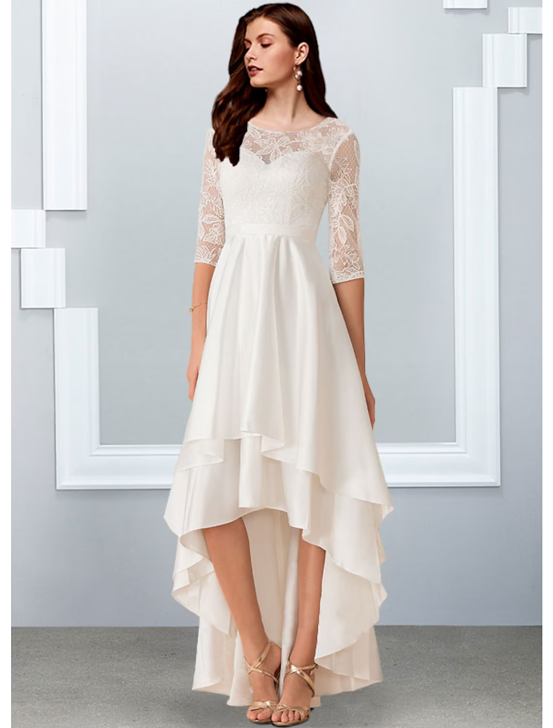 White Bachelorette Party Little Dresses Wedding Dresses Asymmetrical A-Line Half Sleeve With Cascading Ruffles