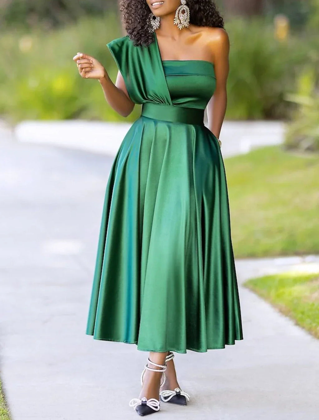 Cocktail Dresses Plus Size Dress Wedding Guest Party Wear Ankle Length Sleeveless One Shoulder Charmeuse with Pleats