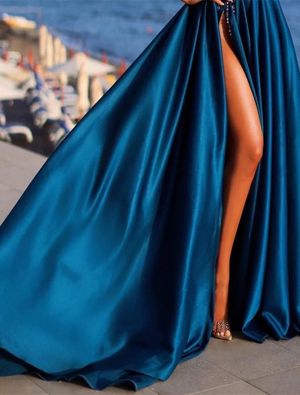 Evening Gown Sexy Dress Formal Wedding Guest Court Train Sleeveless One Shoulder Charmeuse with Rhinestone