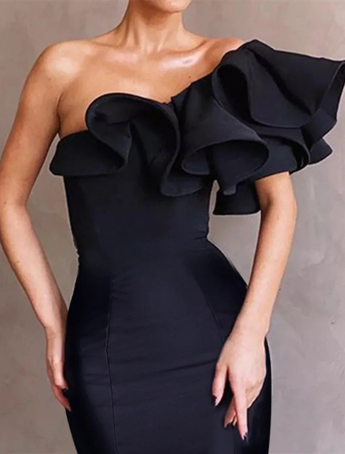 Black Mermaid Dress Christmas Red Green Dress Evening Gown Corsets Dress Christmas Red Green Dress Formal Wedding Guest Floor Length Sleeveless One Shoulder Taffeta with Ruffles Shouder Flower