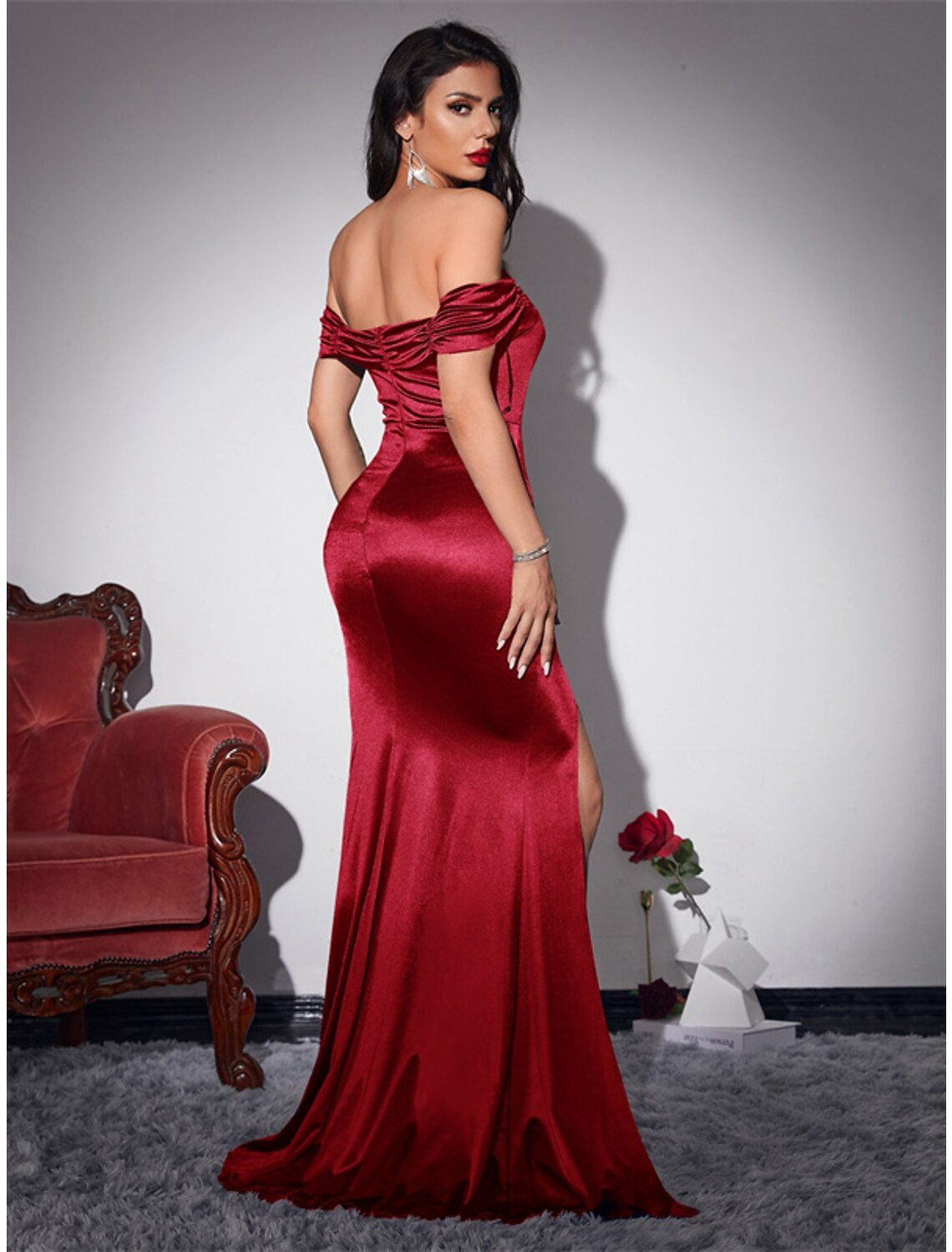 Party Dresses Vintage Dress Wedding Party Sleeveless Off Shoulder with Ruched Slit
