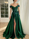 Green Ball Gown Prom Dresses Luxurious Dress Christmas Red Dress Wedding Party Floor Length Short Sleeve Off Shoulder with Slit Appliques