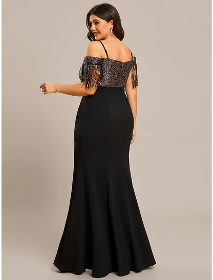 Elegant Black Mermaid Classic-Neck Short-Sleeve Classic-Back Mini-Length Wedding Dress