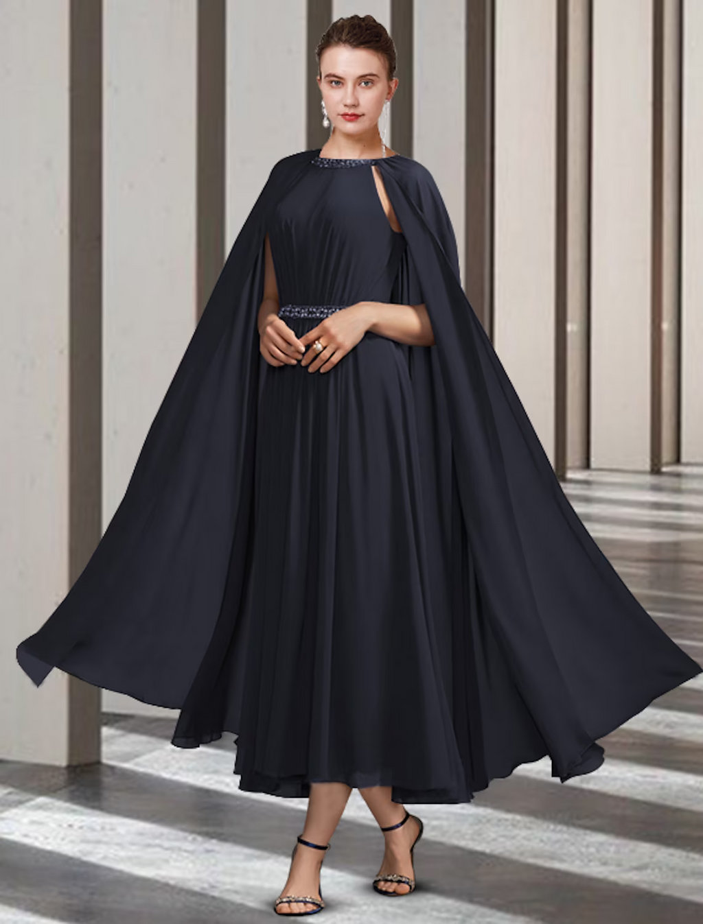 Mother of the Bride Dress Elegant Ankle Length Sleeveless with Pleats Beading Crystal Brooch
