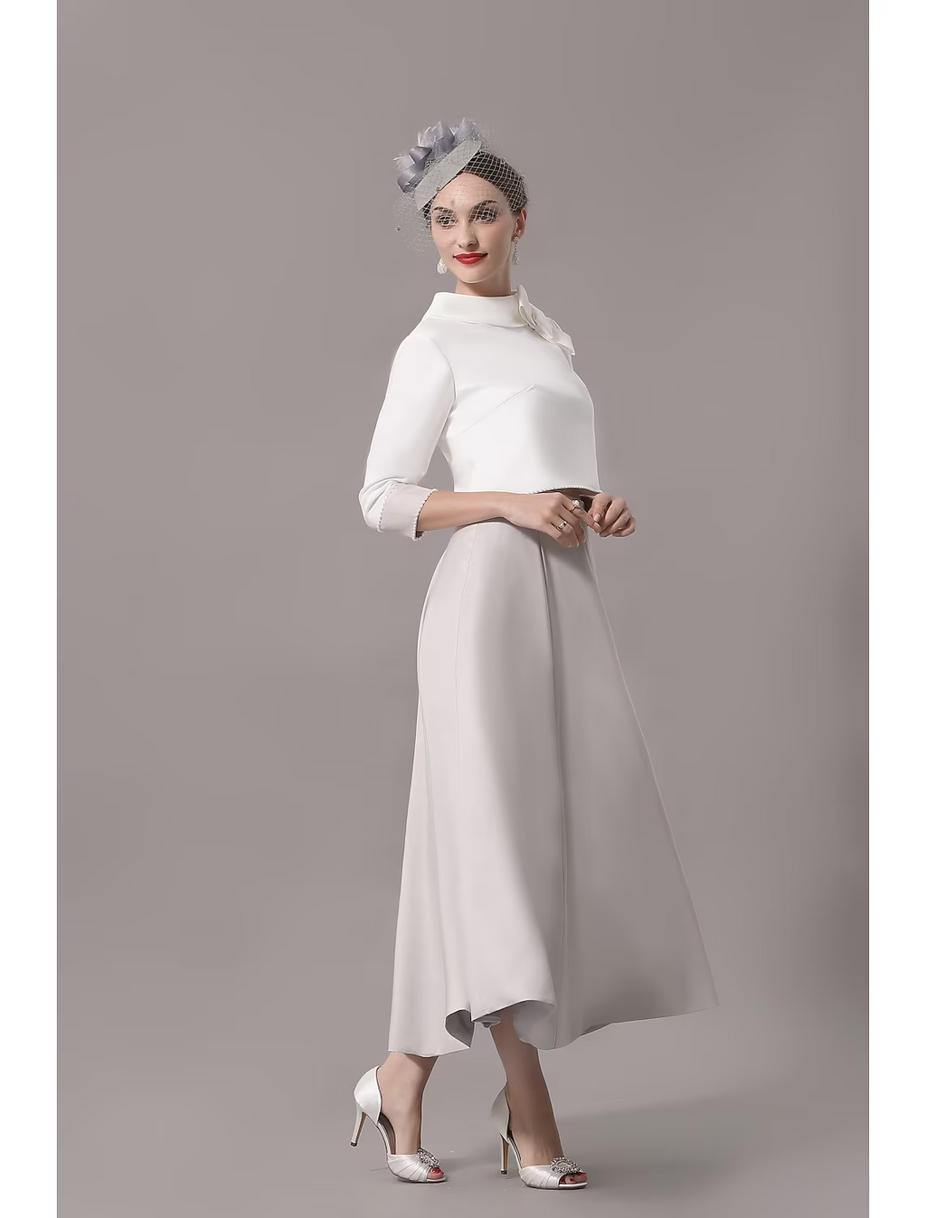Two Piece Mother of the Bride Dress Church Elegant Ankle Length Sleeve with Bow(s)