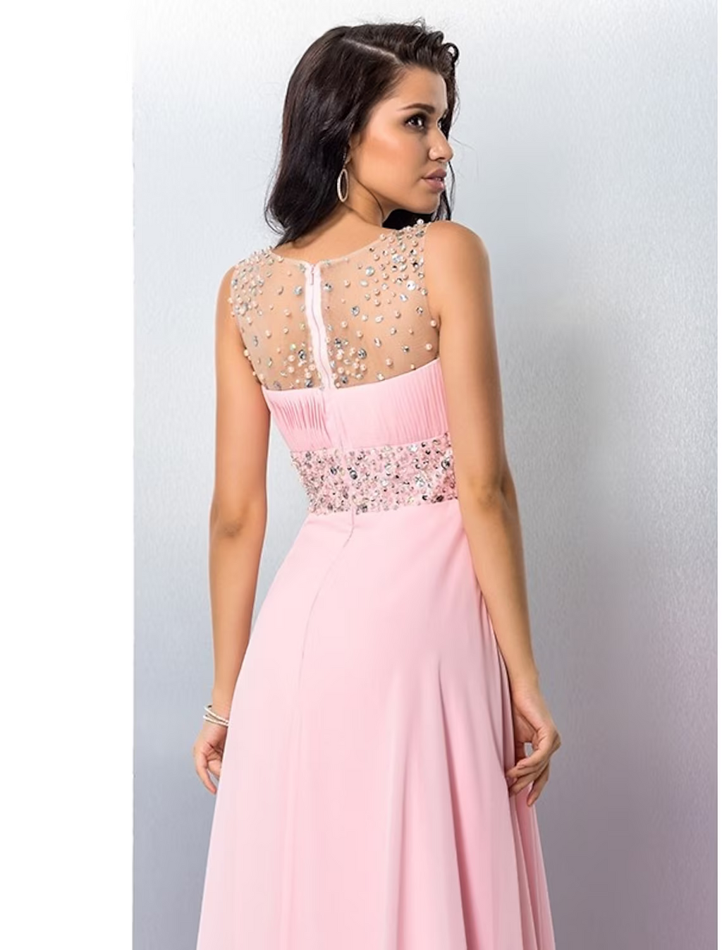 Sparkle Shine Dress Party Wear Sleeveless Jewel Neck with Rhinestone Slit