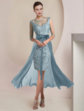 Two Piece Mother of the Bride Dress Formal Wedding Guest Vintage Elegant Length Knee Length Length Sleeve with Beading Appliques
