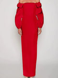 Sheath / Column Evening Gown Elegant Dress Formal Christmas Ankle Length Long Sleeve Off Shoulder with Bow(s) Ruched