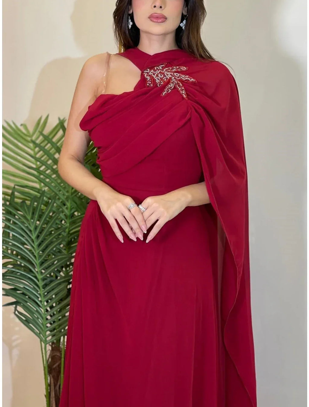 Green Evening Gown Elegant Dress Formal Sweep / Brush Train Christmas Red Dress Sleeveless Halter Neck with Pleats Ruched Shouder Flower
