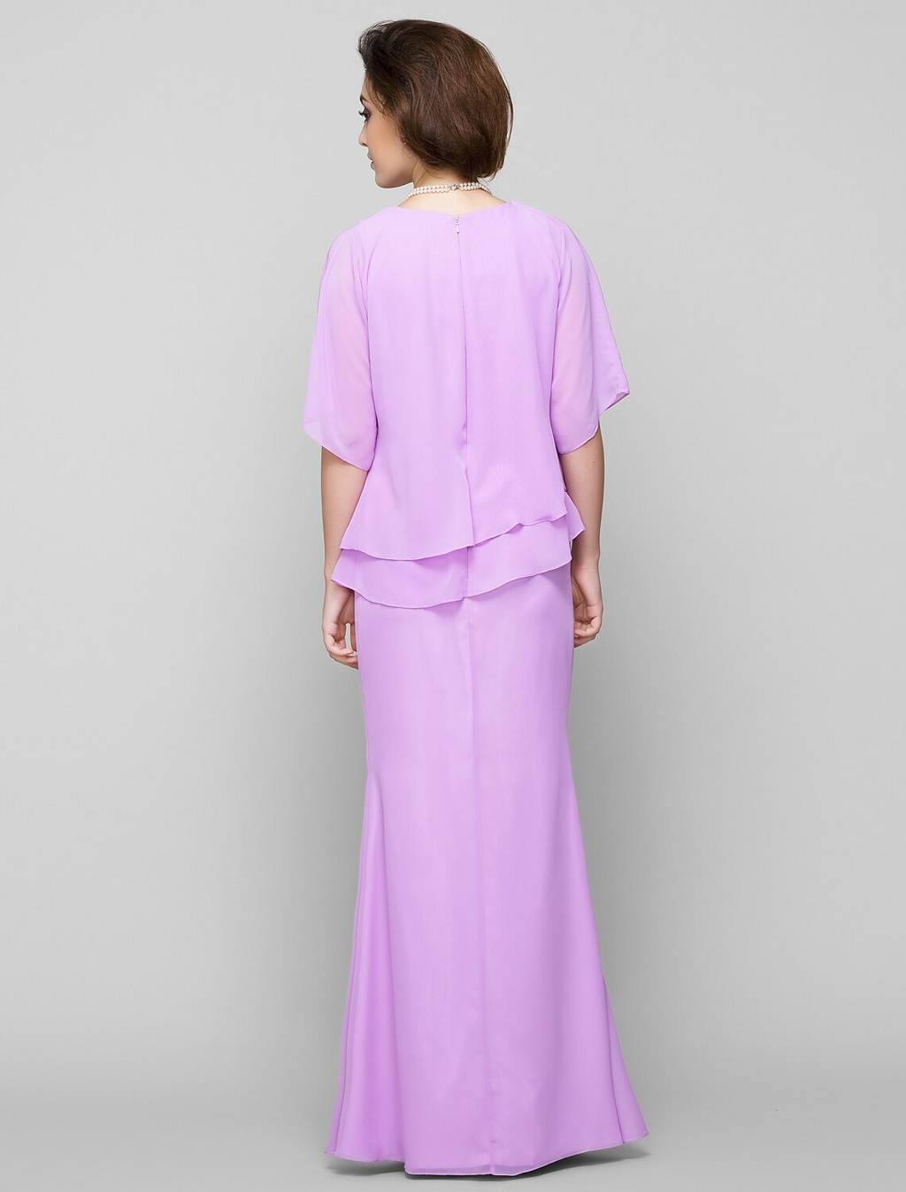 Mother of the Bride Dress Elegant Scoop Neck Floor Length Half Sleeve with Pleats