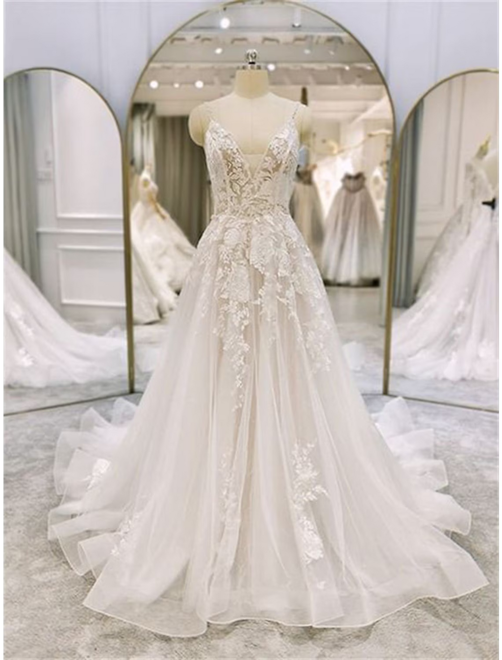 Engagement Formal Wedding Dresses A-Line Sleeveless Strap With Ruffles Appliques