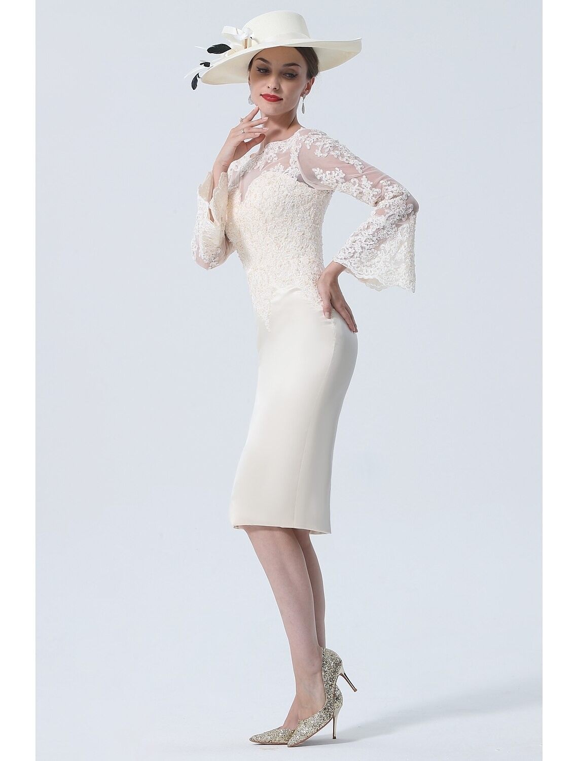 Mother of the Bride Dress Vintage Plus Size Elegant Knee Length Long Sleeve