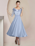 Mother of the Bride Dress Party Elegant Scoop Neck Half Sleeve with Bow(s) Pleats