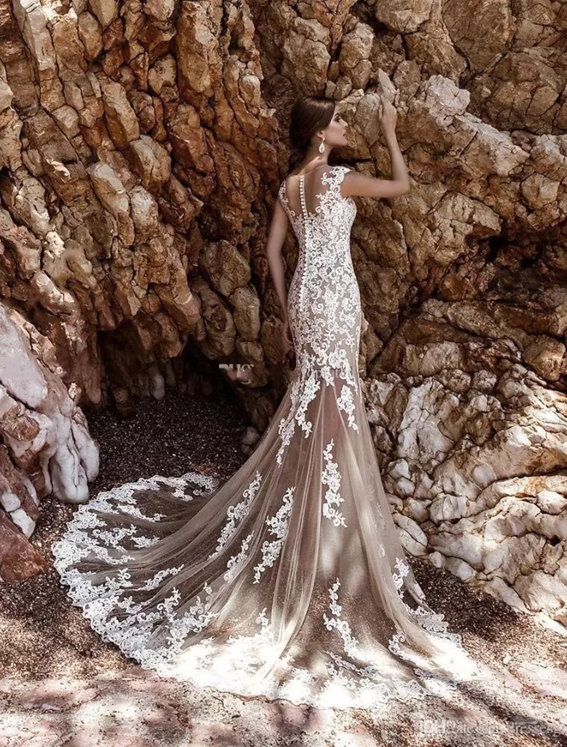 Engagement Formal Wedding Dresses Court Train Cap Sleeve Jewel Neck With Appliques
