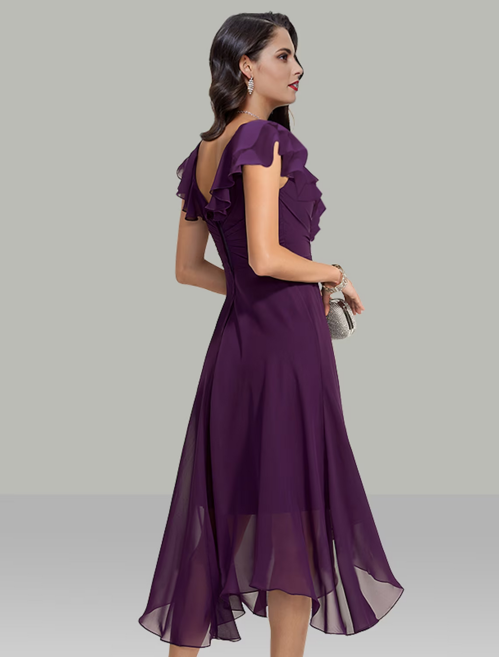Wedding Guest Dresses Elegant Dress Cocktail Party Short Sleeve V Neck with Rhinestone Evening Dresses