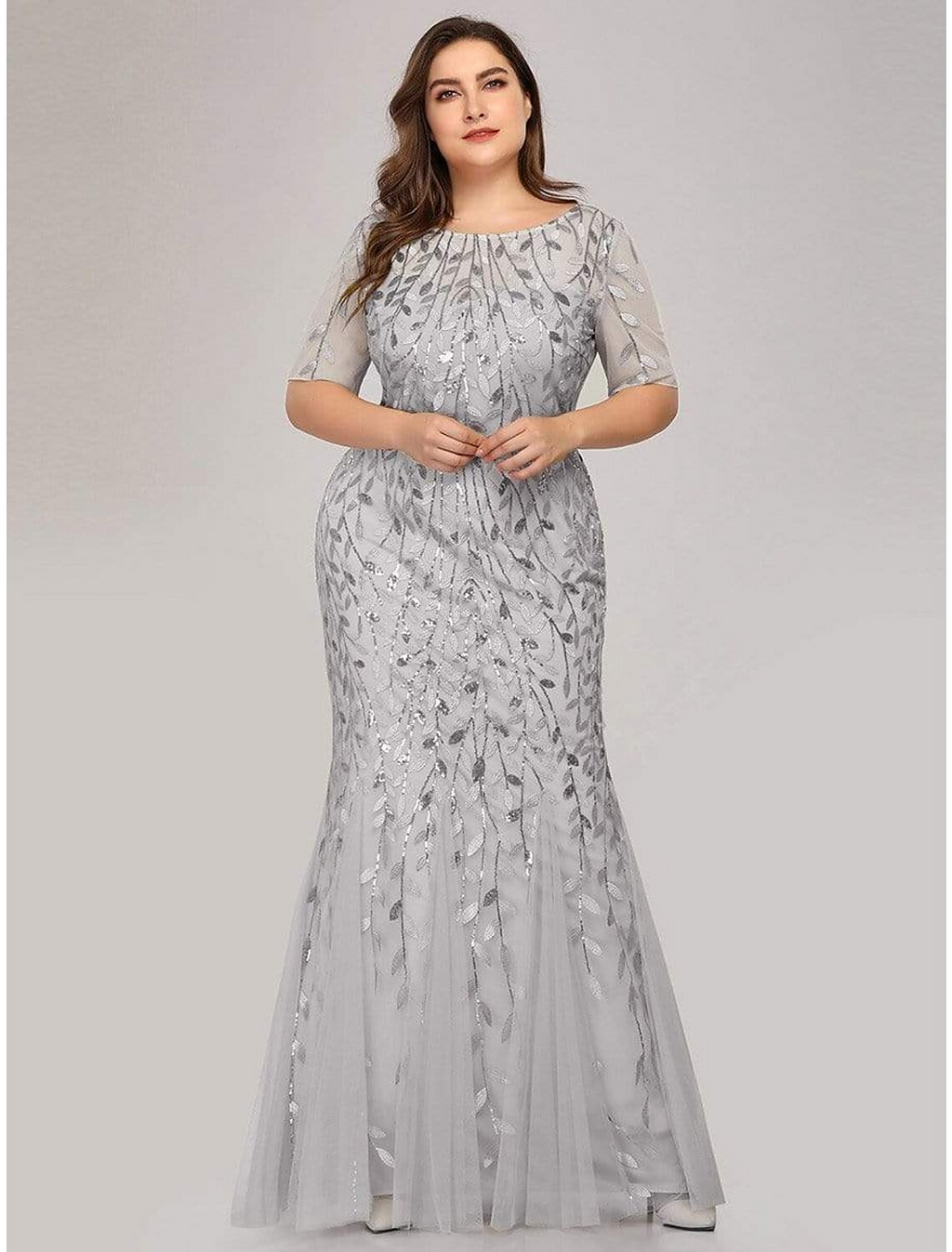 Empire Elegant Party Wear Formal Evening Dress Jewel Neck Short Sleeve Floor Length with Embroidery