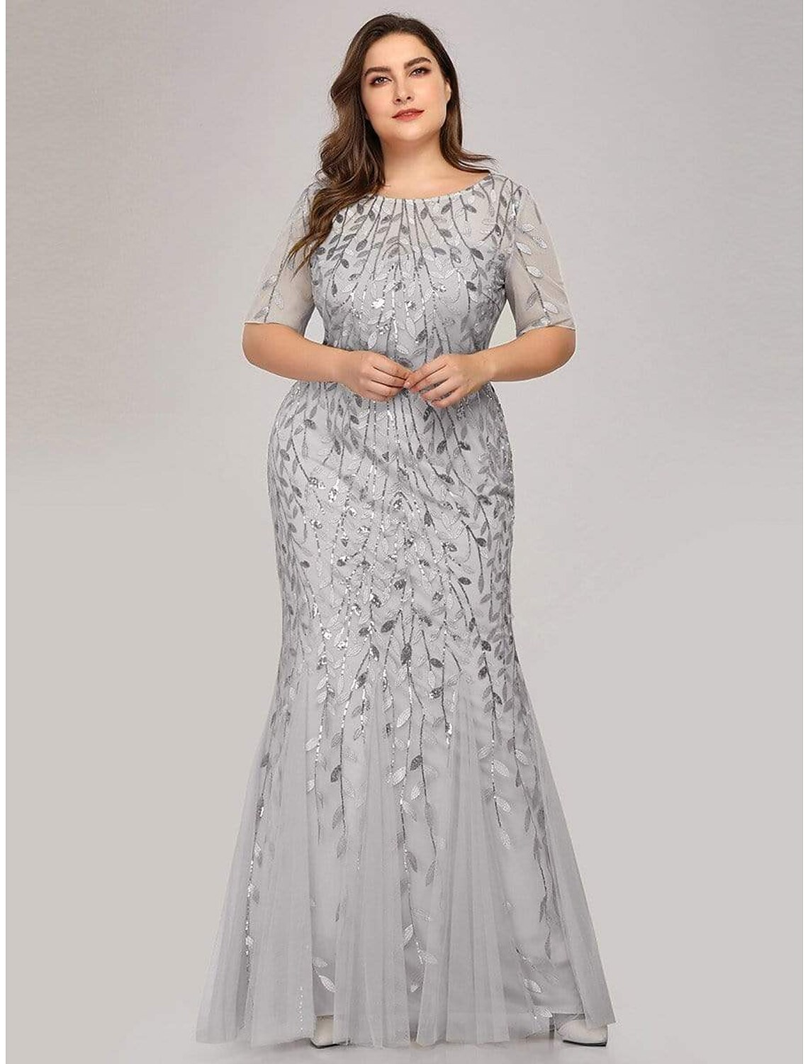 Empire Elegant Party Wear Formal Evening Dress Jewel Neck Short Sleeve Floor Length with Embroidery