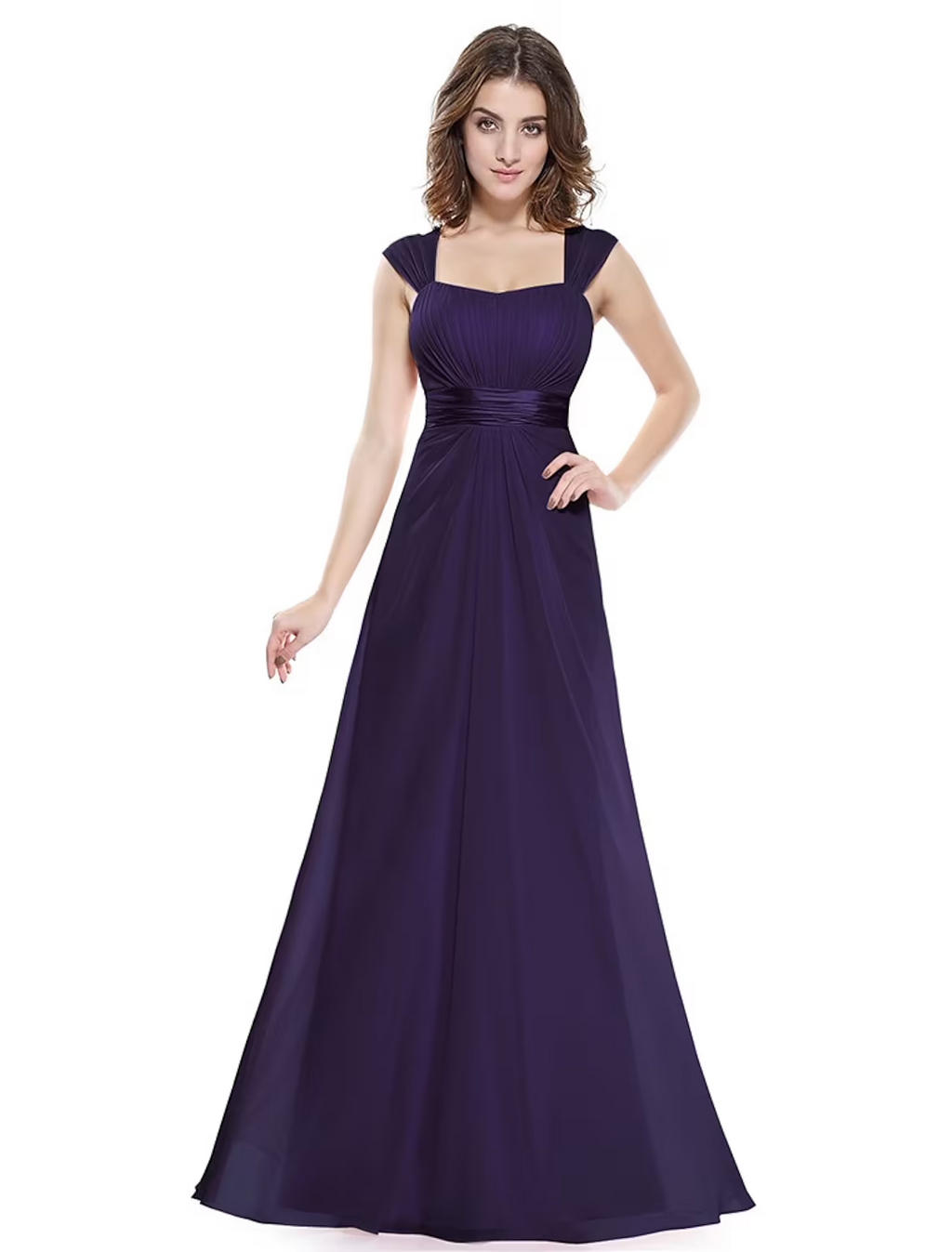 Evening Gown Beautiful Back Dress Wedding Guest Floor Length Sleeveless Scoop Neck with Ruched
