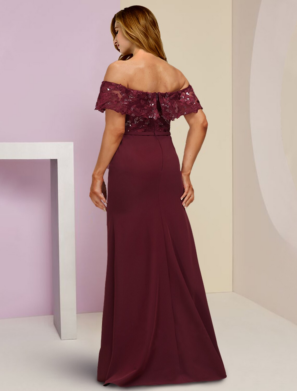 Plus Size Curve Mother of the Bride Dress Wedding Guest Party Elegant Off Shoulder Floor Length Short Sleeve with Ruffles