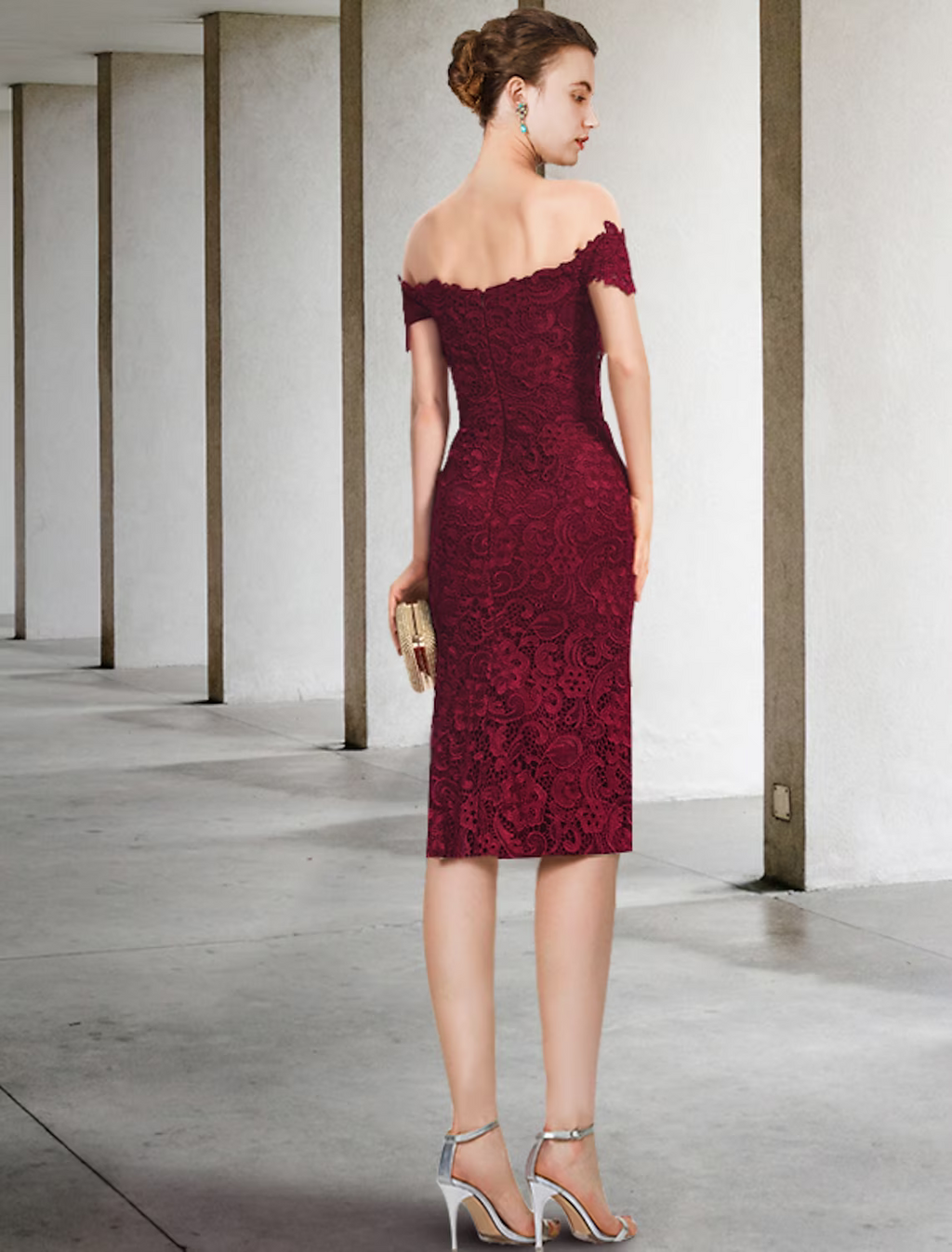Two Piece Mother of the Bride Dress Formal Wedding Guest Party Elegant Off Shoulder Knee Length Short Sleeve with Appliques