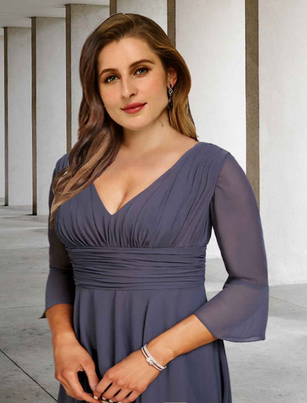Mother of the Bride Dress Formal Church Party Elegant Scoop Neck Knee Length Fabric Sleeve with Crystal Brooch