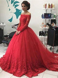 Ball Gown Off-the-Shoulder Long Sleeves Court Train Dresses