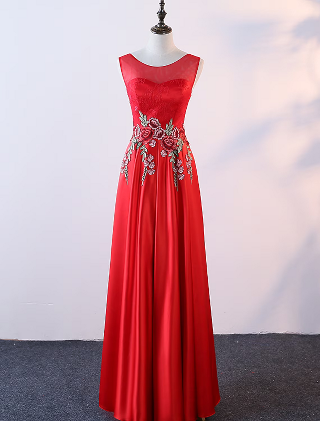 Evening Gown Elegant Dress Prom Floor Length Sleeveless Jewel Neck with Embroidery Appliques