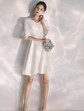 White Bachelorette Party Little Dresses Wedding Dresses Knee Length A-Line Half Sleeve V Neck Fabric