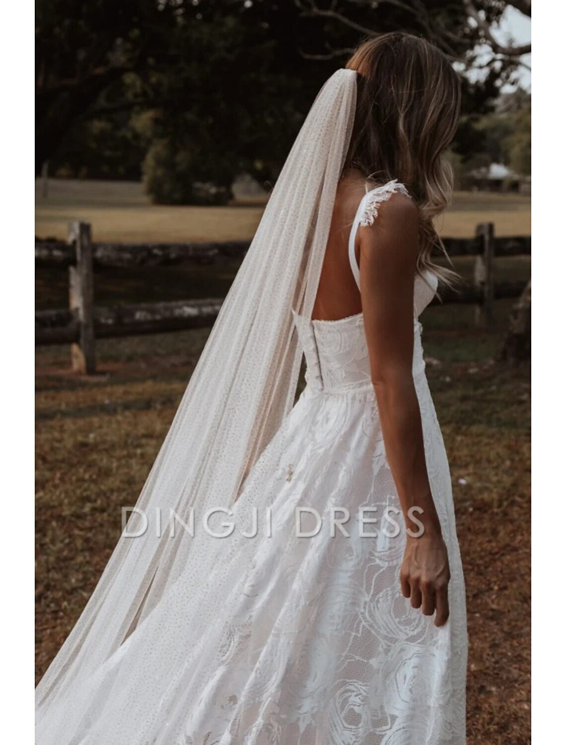Ding Ji One-tier Simple Sparkle Shine Wedding Veil Cathedral Veils with 110.24 in (280cm) Charming Hot Sale Veil
