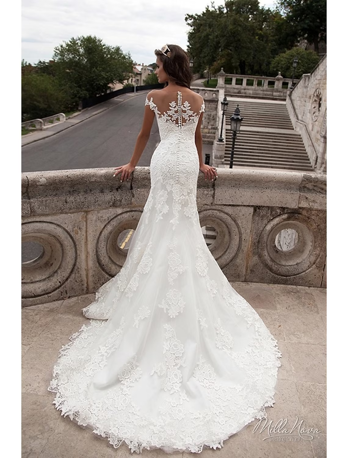 Engagement Open Back Formal Wedding Dresses Court Train Short Sleeve Off Shoulder With Appliques