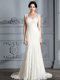 Trumpet/Mermaid Sleeveless V-Neck Sweep/Brush Train Wedding Dresses