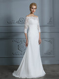Trumpet/Mermaid 1/2 Sleeves Off-the-Shoulder Sweep/Brush Train Wedding Dresses