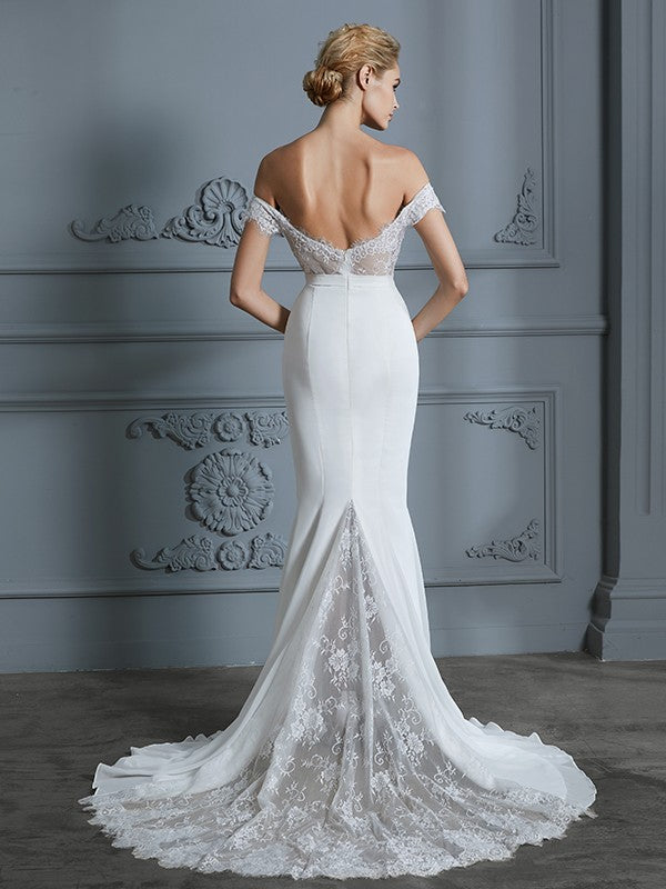 Trumpet/Mermaid Off-the-Shoulder Sleeveless Sweep/Brush Train Wedding Dresses