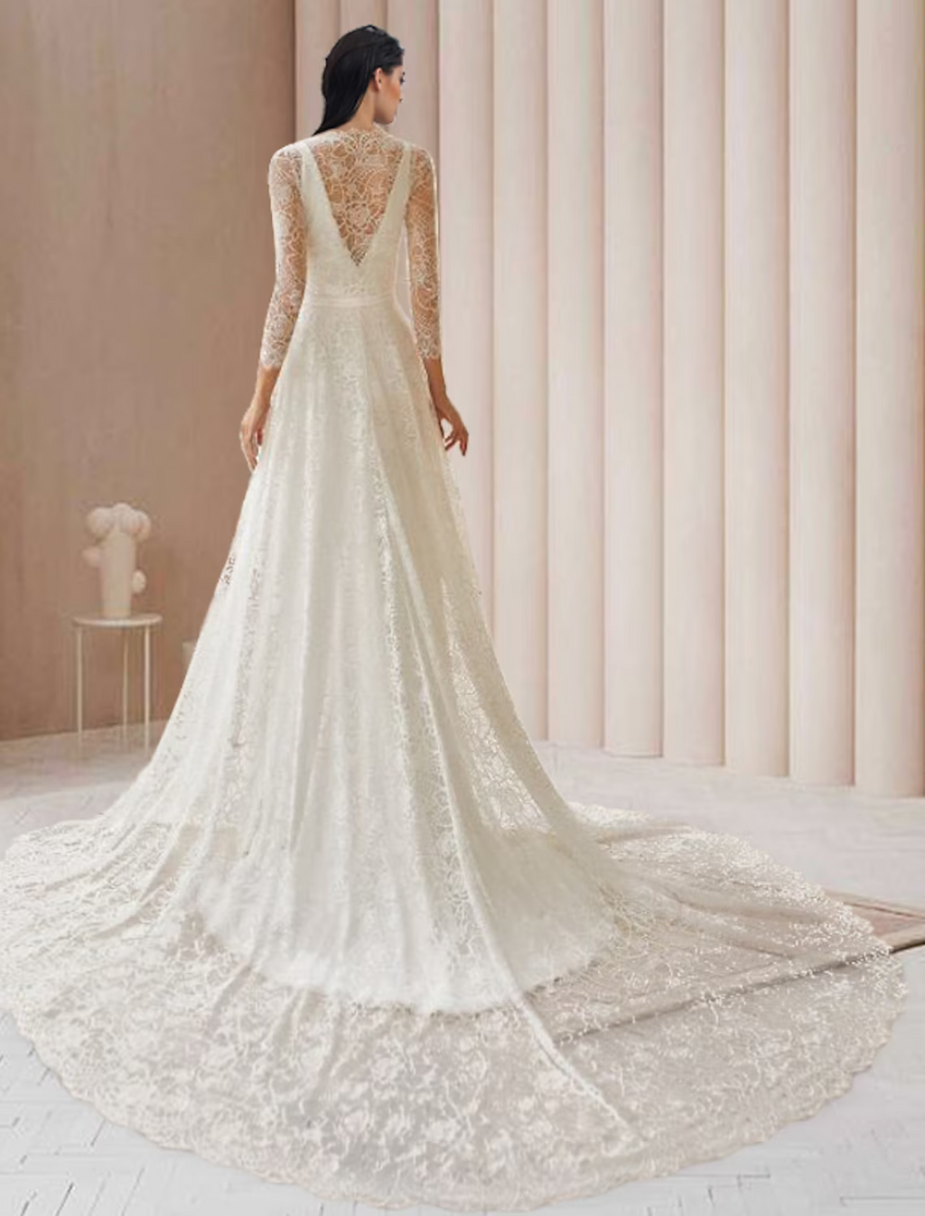 Engagement Open Back Formal Wedding Dresses Court Train Two Piece Long Sleeve V Neck With Bow(s)