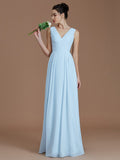 A-Line/Princess V-neck Sleeveless Ruched Floor-Length Bridesmaid Dresses