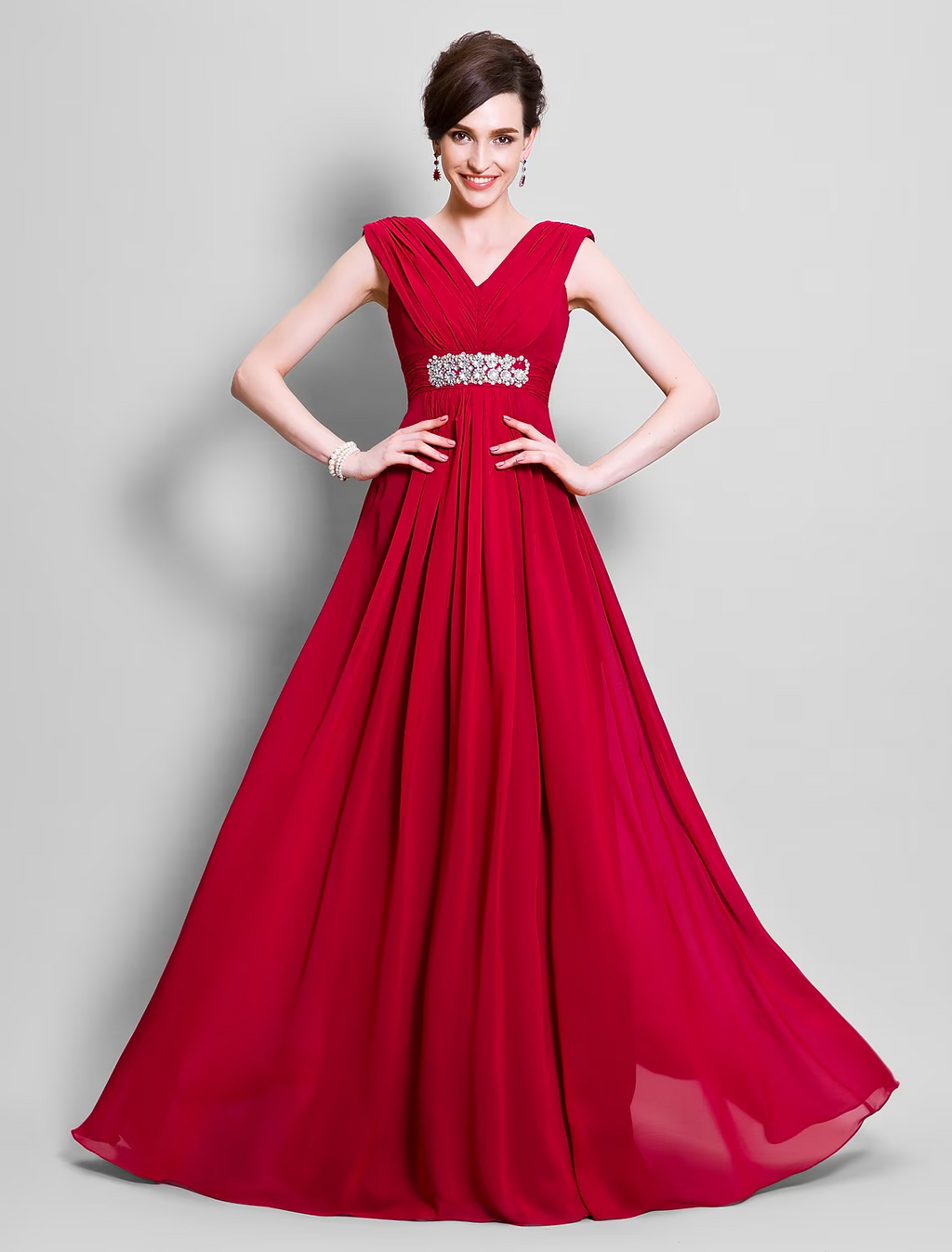 Mother of the Bride Dress Open Back V Neck Floor Length Sleeveless with Beading Side Draping