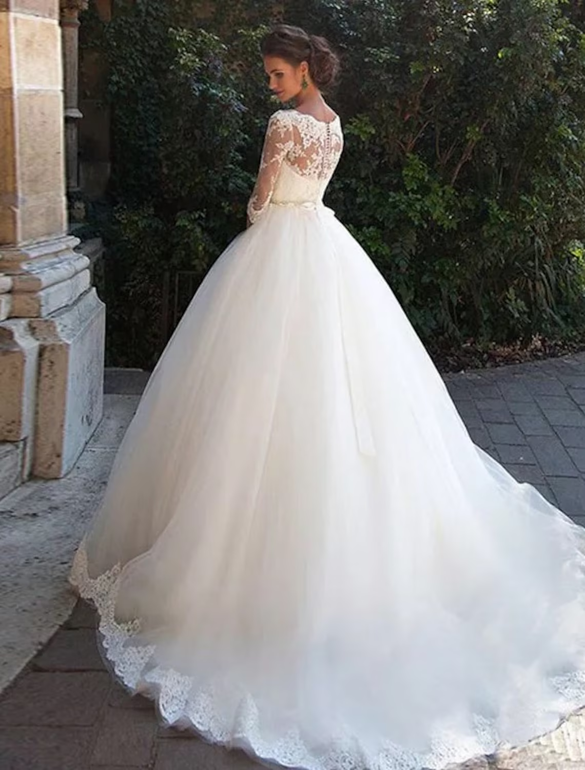 Engagement Formal Wedding Dresses Ball Gown Half Sleeve With Appliques