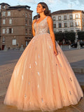 Ball Gown V-neck Beading Sleeveless Floor-Length Dresses