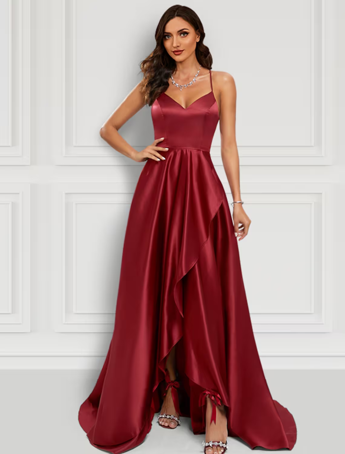 Sexy Dress Formal Asymmetrical Sleeveless Strap Charmeuse with Ruffles Slit