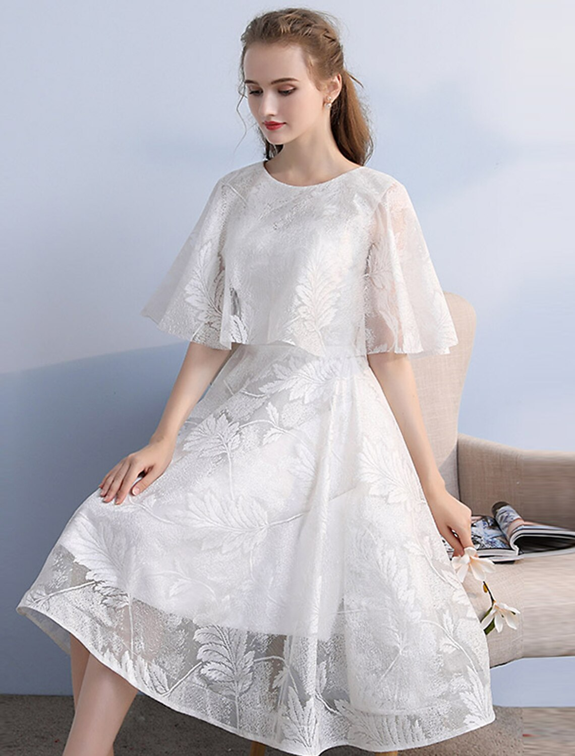 Cocktail Dresses Vintage Dress Party Wear Knee Length Half Sleeve Jewel Neck with Sleek