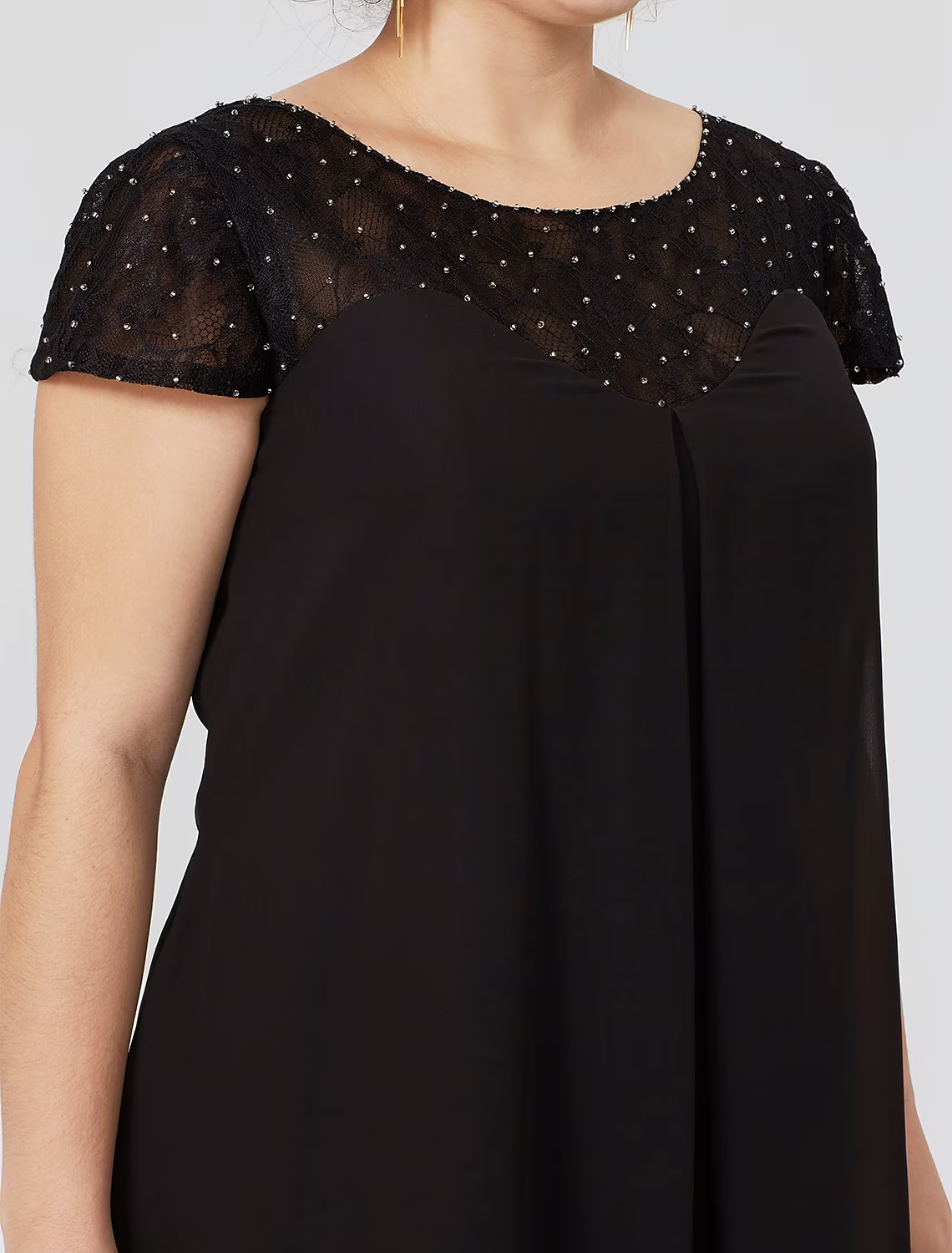 Black Mother of the Bride Dress Formal Little Dress Plus Size Knee Length Short Sleeve No with Pleats Beading