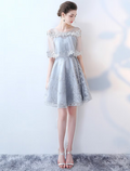 Party Wear Cocktail Party Dress Jewel Neck Half Sleeve Short Mini with Insert Pattern Print