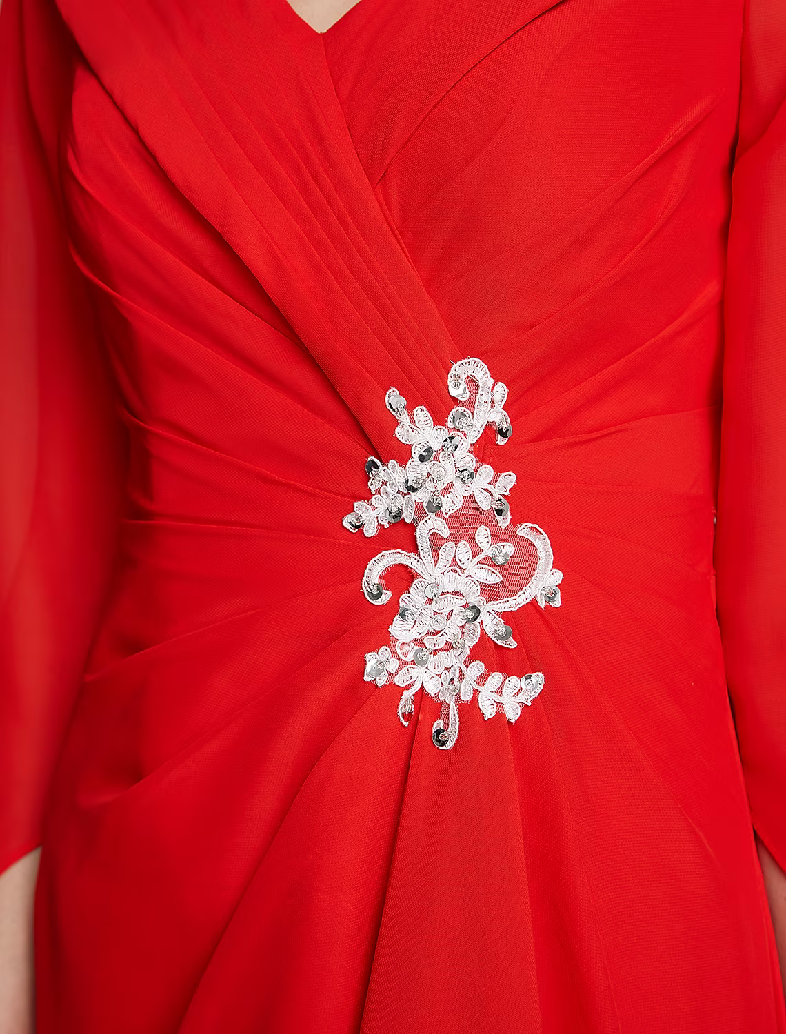 Mother of the Bride Dress Elegant V Neck Floor Length Half Sleeve with Pleats Appliques
