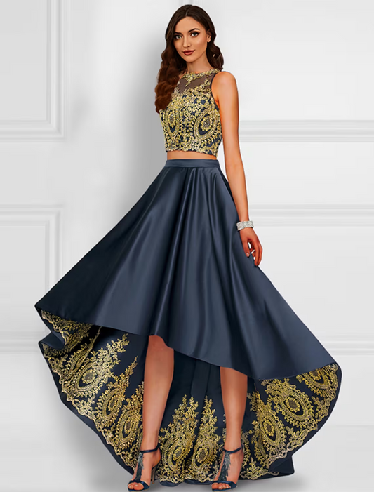 Elegant Red A-Line Classic-Neck Sleeveless Classic-Back Floor-Length Prom Dress