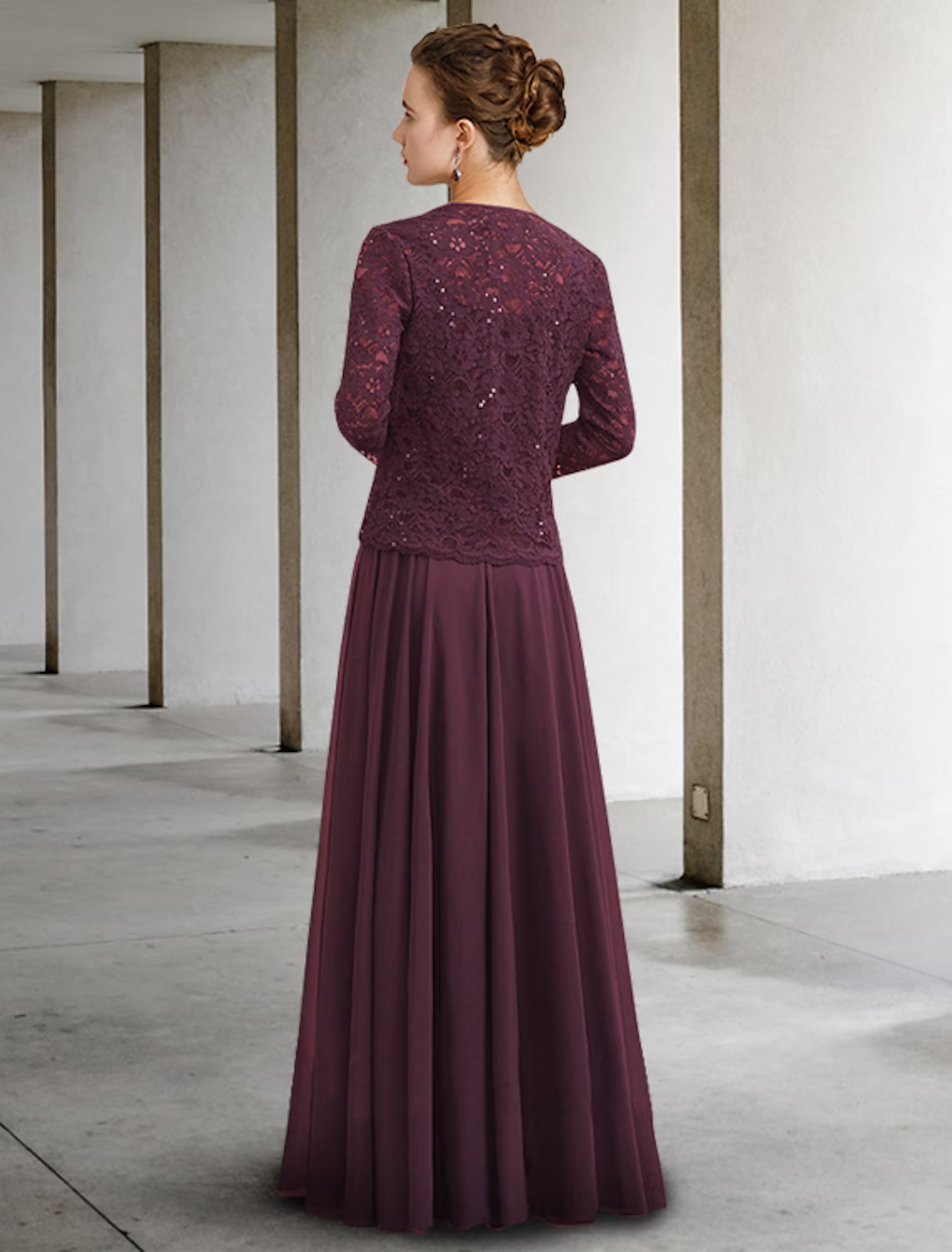 Two Piece A-Line Mother of the Bride Dress Elegant Floor Length Half Sleeve with Pleats