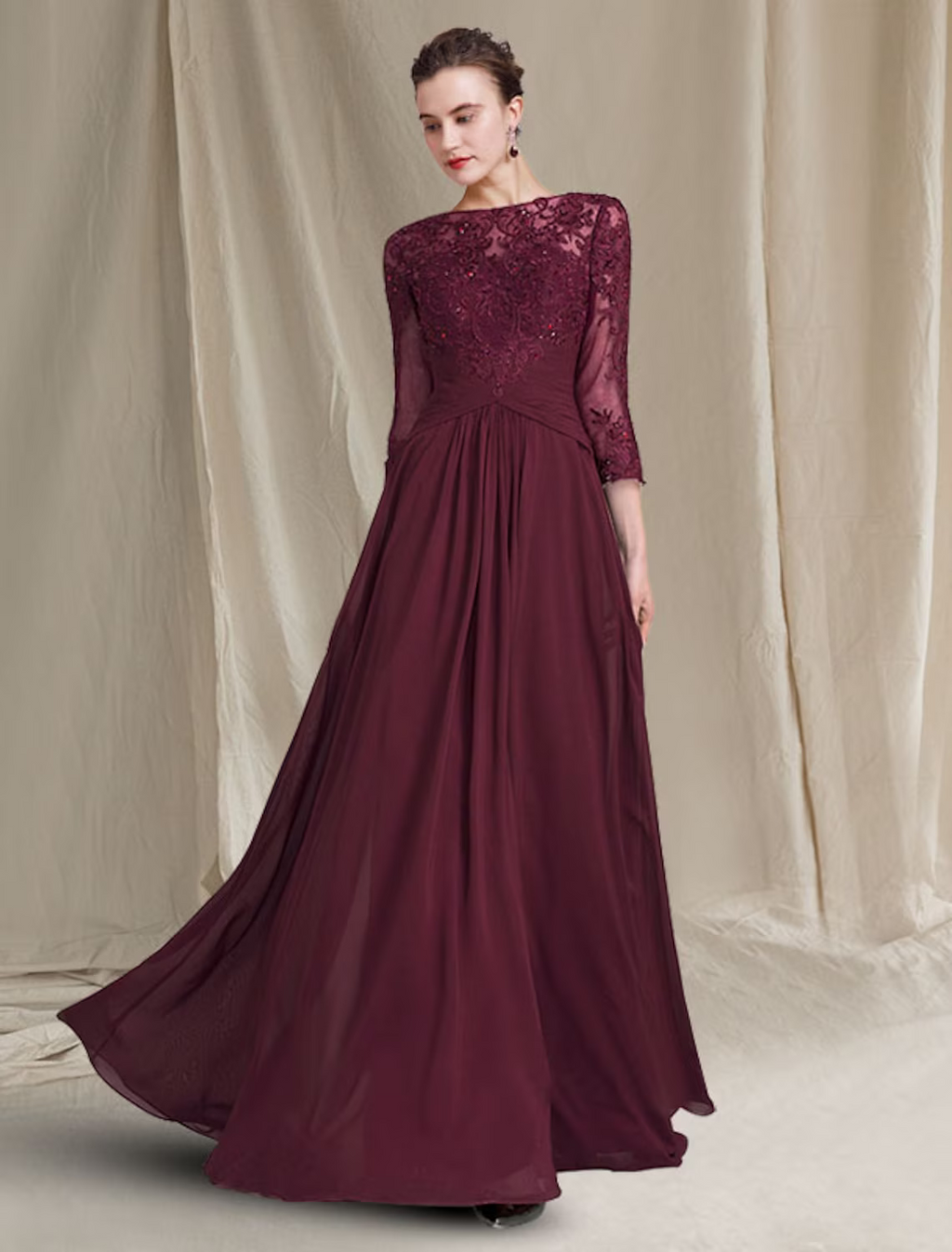 Mother of the Bride Dress Plus Size Elegant Floor Length Length Sleeve with Ruched Appliques