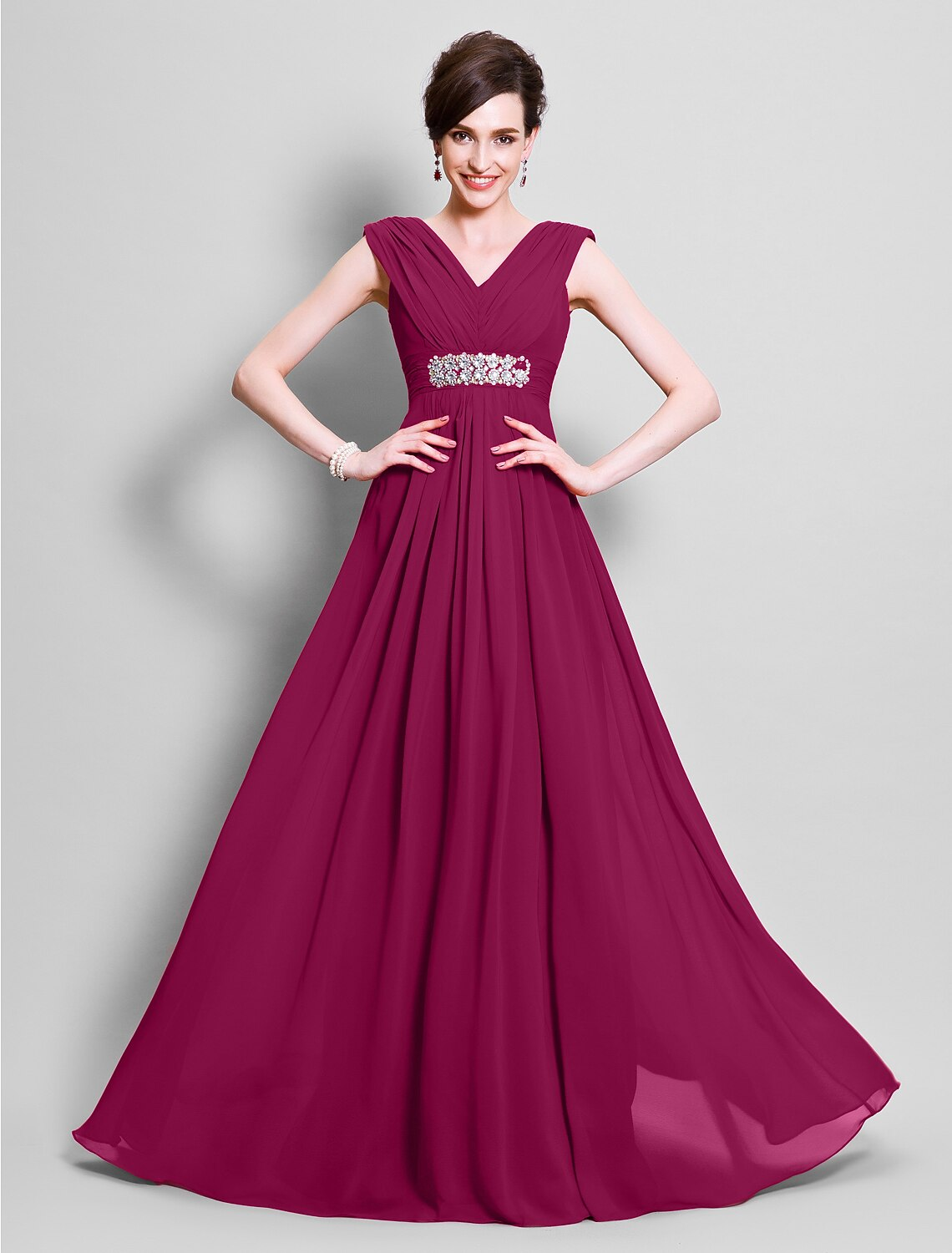 Mother of the Bride Dress Open Back V Neck Floor Length Sleeveless with Beading Side Draping