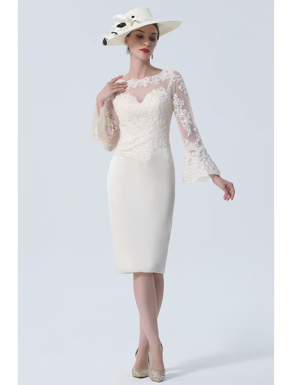 Mother of the Bride Dress Vintage Plus Size Elegant Knee Length Long Sleeve