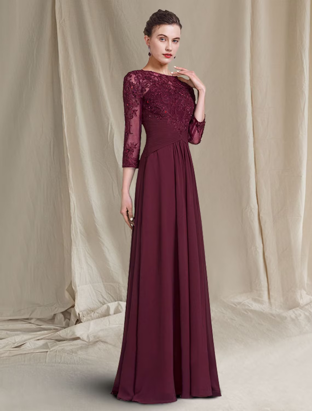 Mother of the Bride Dress Plus Size Elegant Floor Length Length Sleeve with Ruched Appliques